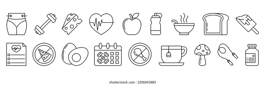 Diet And Nutrition line art icon set design template vector illustration