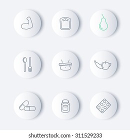 Diet, nutrition, thin line round icons, vector illustration, eps10, easy to edit