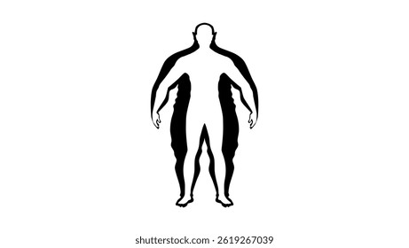 Diet for overweight people, black isolated silhouette