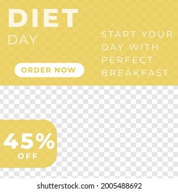 diet with perfect breakfast food menu sale discount poster social media post template modern minimalis style