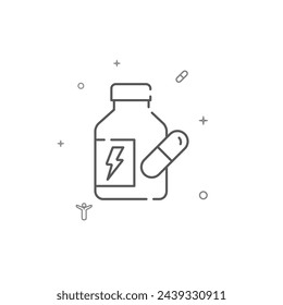Icono de línea vectorial simple de píldoras de dieta. Símbolo, pictograma, signo aislado sobre fondo blanco. Trazo editable. Ajuste el grosor de línea.