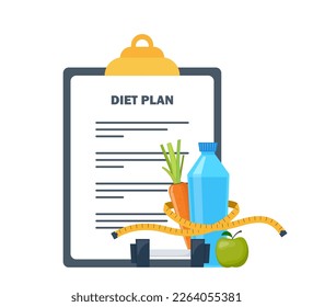 Diet plan checklist. Healthy food and Diet planning, diet, food, sports. Vector illustration in flat style