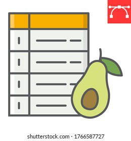 Diet plan color line icon, avocado and keto diet, week plan sign vector graphics, editable stroke colorful linear icon, eps 10