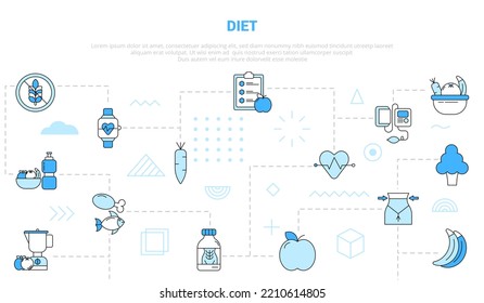 concepto de plan de dieta con banner de plantilla de conjunto de iconos con estilo de color azul moderno