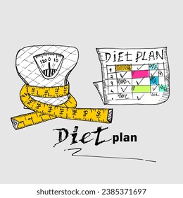 Diet plan concept, sketch and illustration
