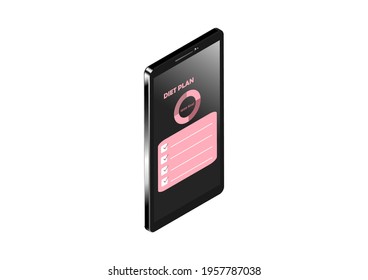 Diet plan concept. Smartphone and application of diet plan or lose weight with pink health tracker and checklist. wallpaper or banner for healthcare. 