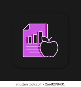 Diet plan icon isolated on isolated on black background. Concept of fitness marathon, proper nutrition, healthy food, beautiful body, vegetables slimming. Flat filled outline style with shadow. Vector