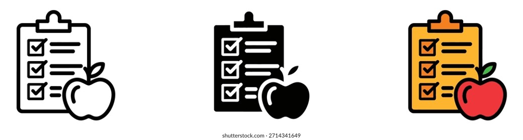 Vetor de ícone de plano de dieta. plano de dieta saudável, símbolo de lista de verificação de nutrição. ilustração vetorial.