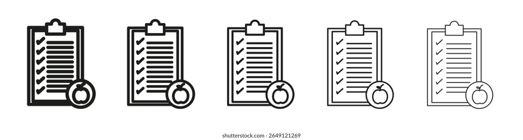 Signo de ilustración de conjunto de esquema de Vector de icono de plan de dieta