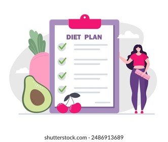 Diätplan-Illustration. Menschen trainieren und Sport und Fitness.