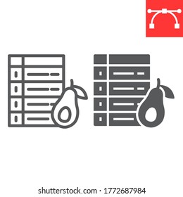 Línea de plan dietético e icono de glifo, dieta aguacate y keto, gráfico vectorial de signo de plan de semana, icono lineal de trazo editable, eps 10