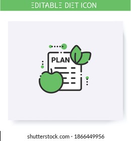 Diet plan line icon. Checklist. Individual diet list. Dietary nutrition. Calorie count. Slimming concept. Weight loss. Portion control. Healthy eating. Isolated vector illustration. Editable stroke 