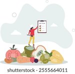 Diet plan, management program for detoxification and weight loss.flat characters.