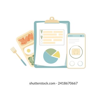 Diet plan. Weight loss control. Vector flat illustration isolated on white background.