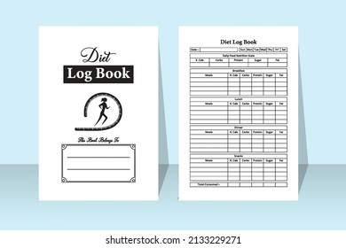 Diet planner journal template interior. Daily food planner and diet control notebook interior. Interior of a log book. Daily nutrition tracker and healthy food menu planner template.