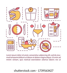 Diet planning concept icon with text. Healthy nutrition, eating schedule and calorie counting. PPT page vector template. Brochure, magazine, booklet design element with linear illustrations