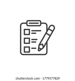 Icono de línea de planificación de dieta. signo de estilo lineal para concepto móvil y diseño web. Portapapeles con lista de verificación e icono del vector de contorno de lápiz. Símbolo, ilustración del logotipo. Gráficos vectoriales