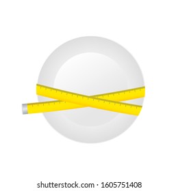 Diet. Plate with measuring tape. Vector stock illustration.