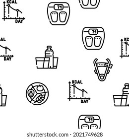 Diet Products And Tool Vector Seamless Pattern Thin Line Illustration