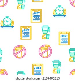 Diet Products And Tool Vector Seamless Pattern Color Line Illustration