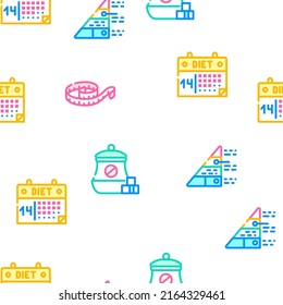 Diet Products And Tool Vector Seamless Pattern Color Line Illustration