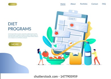 Diet programs vector website template, web page and landing page design for website and mobile site development. Vegan diet plans, healthy eating concept.