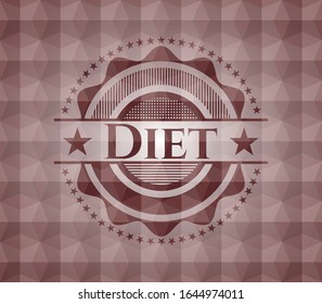 Diet red badge with geometric pattern background. Seamless.