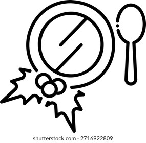 Diet Restriction Icon with Plate, Spoon, and Holly