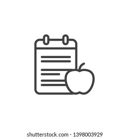Diet schedule plan line icon. linear style sign for mobile concept and web design. Apple and list outline vector icon. Symbol, logo illustration. Pixel perfect vector graphics