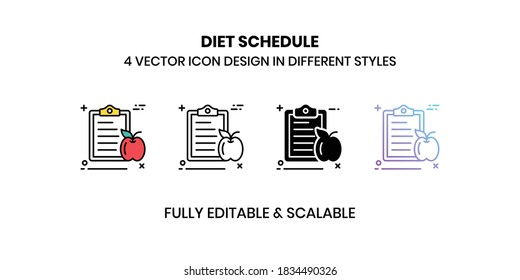 Iconos de la ilustración del vector de programación de dieta con un estilo diferente
