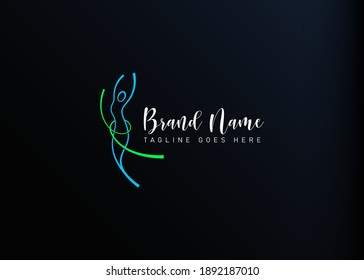 Diet slim body logo design. Vector illustration of someone with a slim body and a sewing meter. Modern logo design line icon template