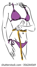 diet slim girl measuring tape illustration
