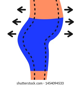 Icono de concepto dietético y adelgazante. Liposucción de caderas y muslos. Cirugía plástica. Deshacerse del exceso de grasa.