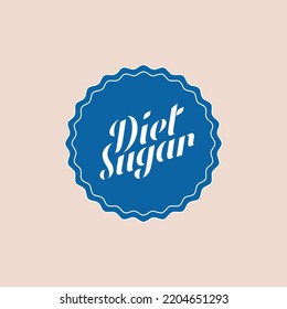 Diet sugar circle emblem logo for food packaging. Blue color label sign isolated on light background. Decorative style illustration graphic. Quality stamp. Round sticker.