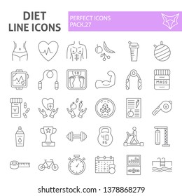 Diet thin line icon set, sport symbols collection, vector sketches, logo illustrations, gym signs linear pictograms package isolated on white background, eps 10.