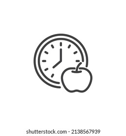Diet time line icon. linear style sign for mobile concept and web design. Apple and Clock outline vector icon. Symbol, logo illustration. Vector graphics