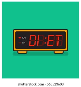 'Diet Time' written on a retro alarm clock concept (Line Art in Flat Style Vector Illustration Design)