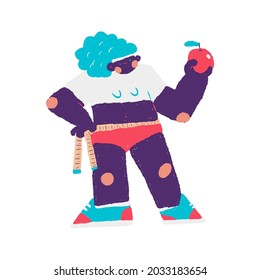 Diet vector concept illustration with cute woman character with apple isolated on a white background.