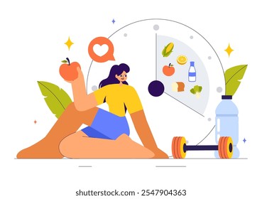 Diet Vector Illustration featuring Healthy Meal Guidance for Selecting Fresh Vegetables, Fruits, and Balanced Food in a Flat Style Cartoon Background