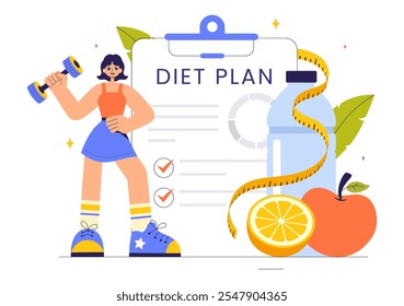 Diet Vector Illustration featuring Healthy Meal Guidance for Selecting Fresh Vegetables, Fruits, and Balanced Food in a Flat Style Cartoon Background