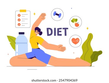 Diet Vector Illustration featuring Healthy Meal Guidance for Selecting Fresh Vegetables, Fruits, and Balanced Food in a Flat Style Cartoon Background