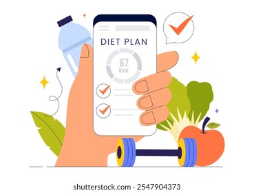 Diet Vector Illustration featuring Healthy Meal Guidance for Selecting Fresh Vegetables, Fruits, and Balanced Food in a Flat Style Cartoon Background