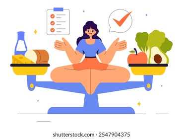 Diet Vector Illustration featuring Healthy Meal Guidance for Selecting Fresh Vegetables, Fruits, and Balanced Food in a Flat Style Cartoon Background