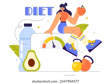 Diet Vector Illustration featuring Healthy Meal Guidance for Selecting Fresh Vegetables, Fruits, and Balanced Food in a Flat Style Cartoon Background