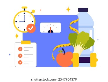 Diet Vector Illustration featuring Healthy Meal Guidance for Selecting Fresh Vegetables, Fruits, and Balanced Food in a Flat Style Cartoon Background