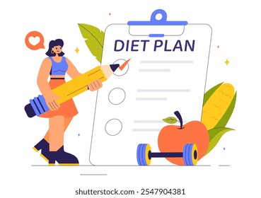 Diet Vector Illustration featuring Healthy Meal Guidance for Selecting Fresh Vegetables, Fruits, and Balanced Food in a Flat Style Cartoon Background