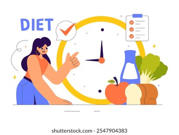 Diet Vector Illustration featuring Healthy Meal Guidance for Selecting Fresh Vegetables, Fruits, and Balanced Food in a Flat Style Cartoon Background