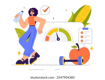 Diet Vector Illustration featuring Healthy Meal Guidance for Selecting Fresh Vegetables, Fruits, and Balanced Food in a Flat Style Cartoon Background