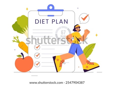 Diet Vector Illustration featuring Healthy Meal Guidance for Selecting Fresh Vegetables, Fruits, and Balanced Food in a Flat Style Cartoon Background