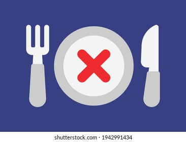 Diet Vector Illustration. Food Restrictions. Skip Meal Fasting For Weight Loss. Plate, Fork And Knife.